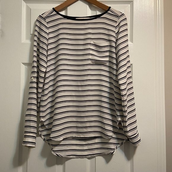 LOFT Blouse White and Black Stripes XS